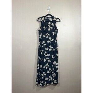 Vintage Womens Sheer Floral Maxi Dress 12 Black Whimsigoth Fairy Grunge Goth 90s
